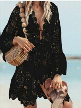 Lace Bathing Suit Cover Up Boho Beach Women Maxi Bikini Sundress Dress Summer